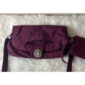 Baggallini Brasilia Crossbody Clutch Purse Small Burgundy Red with orange lining